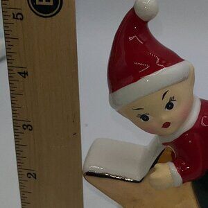 Retro Ceramic Red Elf Pixie Santa's Helper Sitting on a Golden Star Christmas
